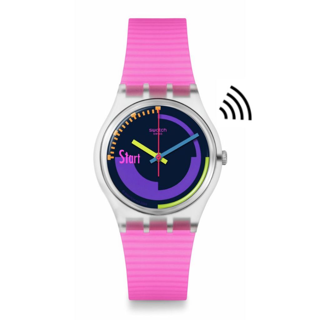 Swatch นาฬิกาผู้หญิง SWATCH NEON PINK PODIUM PAY! รุ่น SO28K112-5300