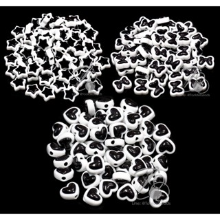 ลูกปัด ทรงนูน อะคริลิค ทูโทน สีขาวดำ (50 กรัม) ลูกปัดลวดลาย …