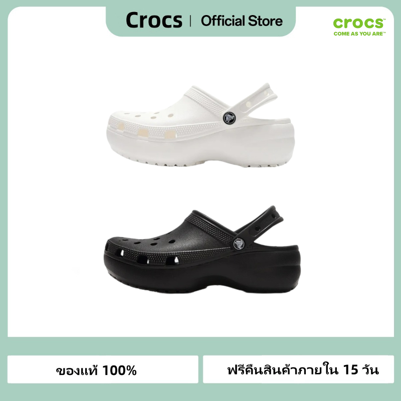【ของแท้ 100%】รองเท้าแตะ Crocs classic platform clog สามารถสวมใส่ได้ทั้งชายและหญิง Blcak/White/red รองเท้าแตะ