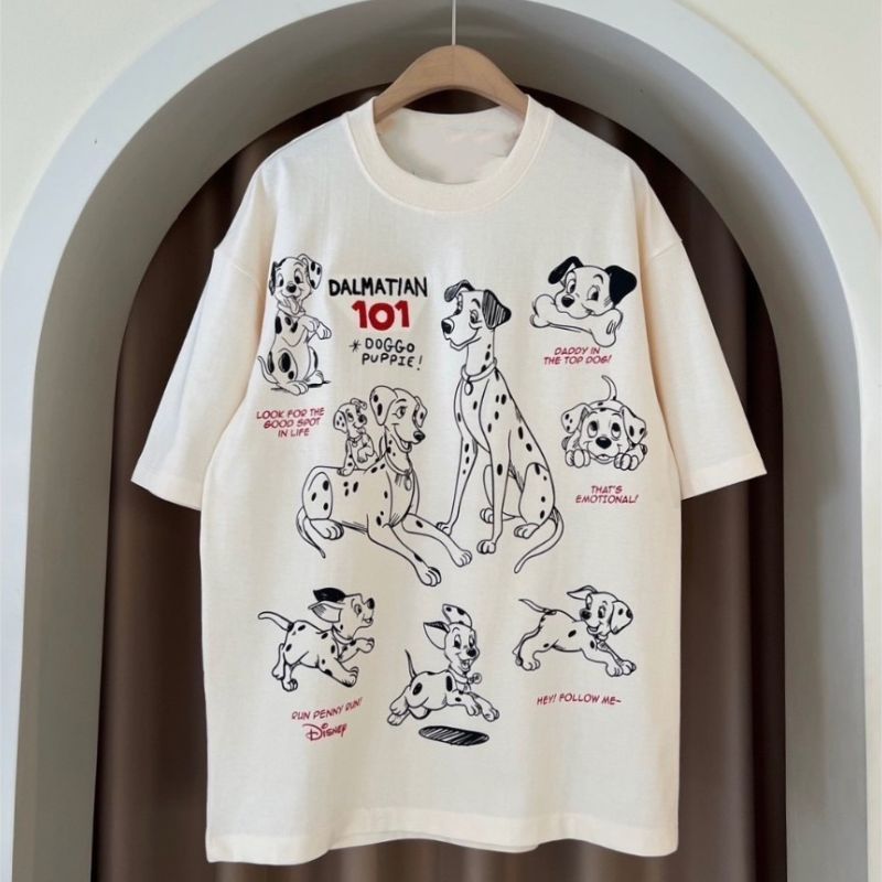 yout-trend เสือยืดผู้หญิงแฟชั่นเกาหลี พิมพ์ลายน้องหมาการ์ตูนน่ารักๆ ทรงหลวม ผ้าคอตตอนแท้ผ้าเย็นนิ่มมากไม่ย้วย DOG101