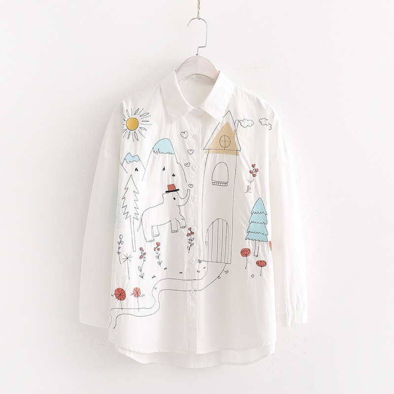 เสื้อเบลาส์ผู้หญิงกระดุมด้านหน้า หรูหรา งานปักทั้งตัว(สีขาว)