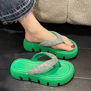 รองเท้าแตะหูคีบพื้นหนา สีสดใส สำหรับผู้หญิง