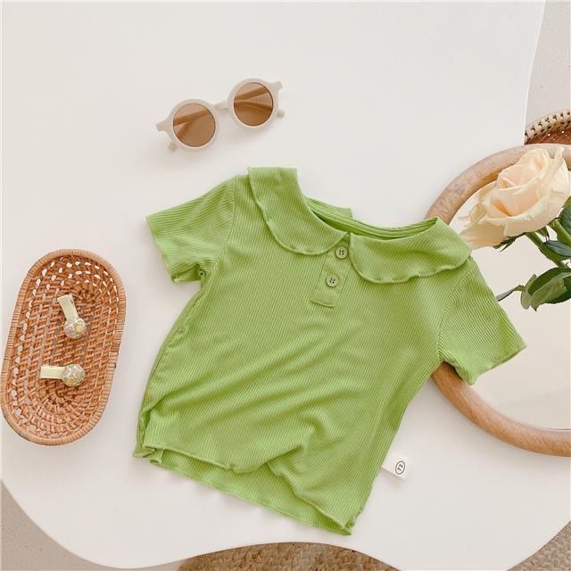 Babyonline(Y386)0F3-L-P1 (ส่งด่วน1วัน)เสื้อยืดแขนสั้นสำหรับเด็กผู้หญิงผ้าร่องสีพื้น นุ่ม ลื่น ใส่สบาย - รูปที่ 4