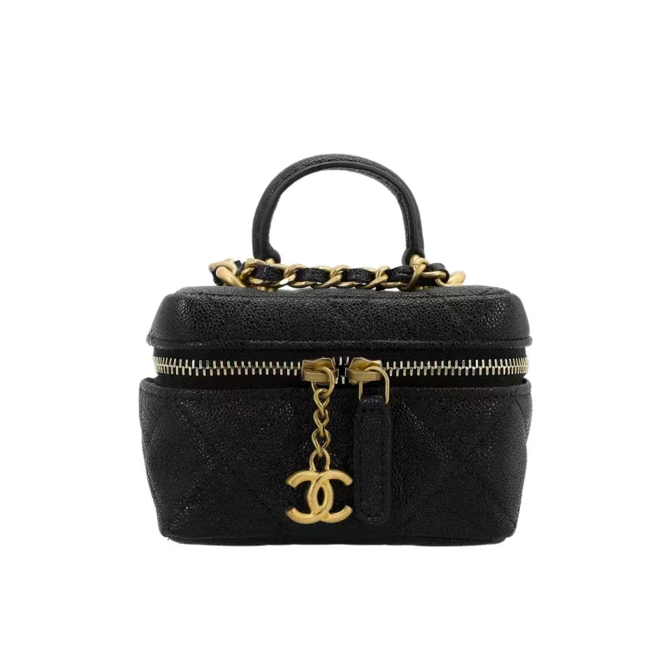 Chanel/ pebbled cowhide/ box bag/ กระเป๋าสะพายข้างพกพา/ ขนาดเล็ก/ กระเป๋าผู้หญิง/ สีดำ แท้ 100%