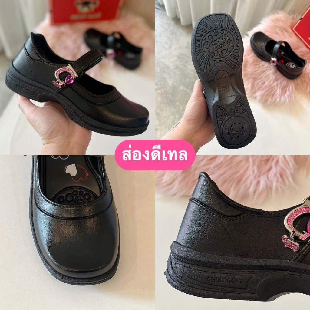 NFshoes รองเท้านักเรียนหญิง Y-roon คุโรมิ Kuromi Gerry Gang หนังดำ รุ่น G6607+ Y777   ลิขสิทธิ์แท้ ไซส์33-42 W/H รูปที่ 6