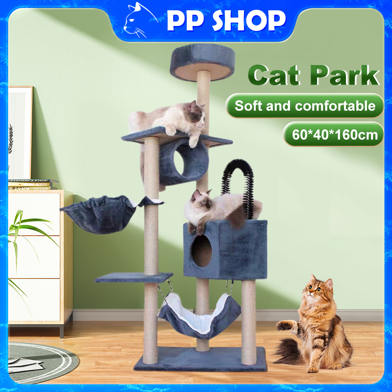 Cat Tree คอนโดแมว บ้านแมวขนาดใหญ่ ที่ฝนเล็บแมว สูง160CM คอนโดแมวไม้ ของเล่นแมว อุปกรณ์แมว 4-6ตัว