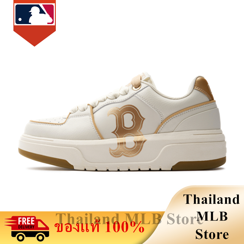 ของแท้ 100% MLB Chunky Liner Basic Boston Gold รองเท้าผู้ชาย รองเท้าผู้หญิง
