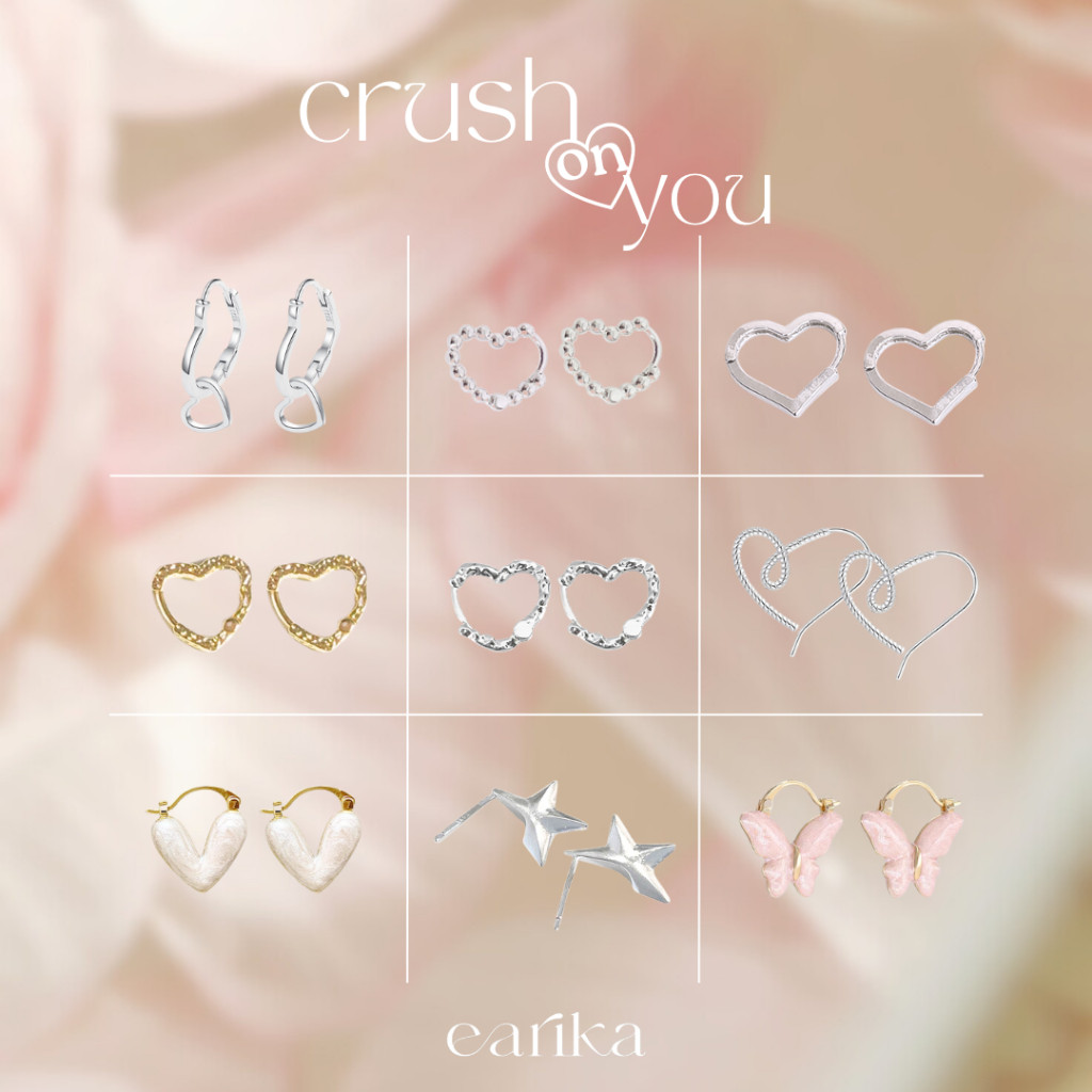earika.earrings - crush on you collection ต่างหูเงินแท้ดีเทลหันข้าง สไตล์ใหม่ ผิวแพ้ง่ายใส่ได้