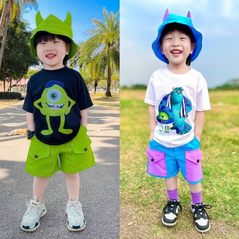 มาเพิ่มรอบนี้ผ้านิ่มมากชุดเด็กวินเทจสีเขียวจี๊ดจ๊าดลายมอนเตอร์ เสื้อ กางกางพร้อมหมวกน่ารักมาก