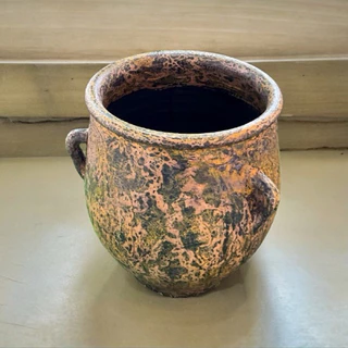 Flower pot กระถางดินเผาทรงโอ่งมีหู 3 หู สีวินเทจ เก่า ๆ ขนาด 26 x 30 cm.