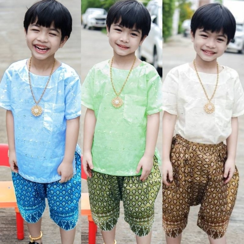 (รหัสNid)ชุดไทยเด็กชาย ชุดไทยใส่ไปโรงเรียน (ไม่รวมประดับ)