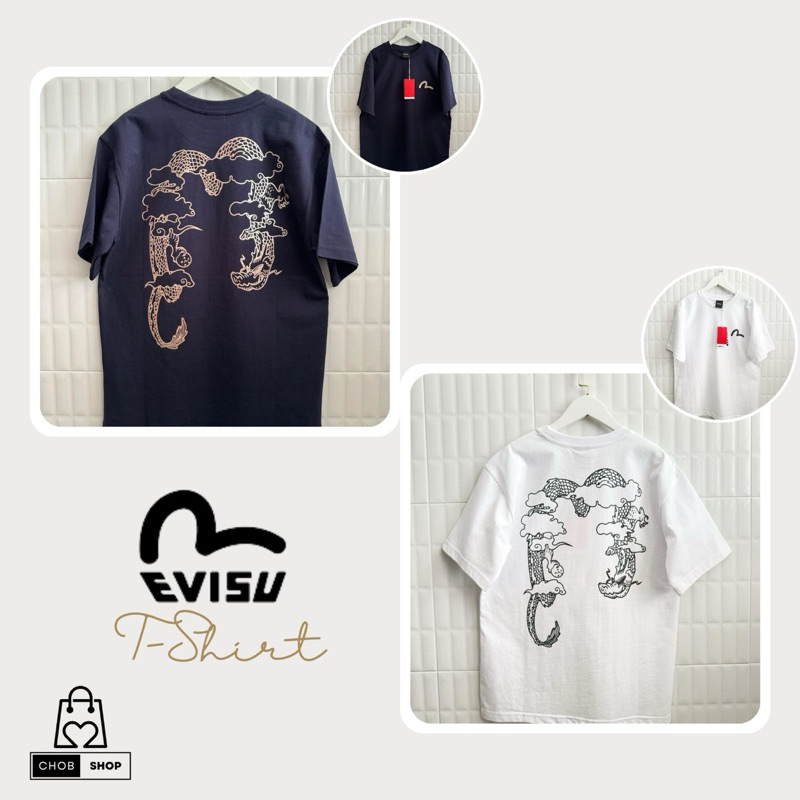 [พร้อมส่ง]_EVISU_เสื้อยืดคอกลมสกรีนมังกรด้านหลัง_Evisu_Logo_เล็กด้านหน้า_Unisex