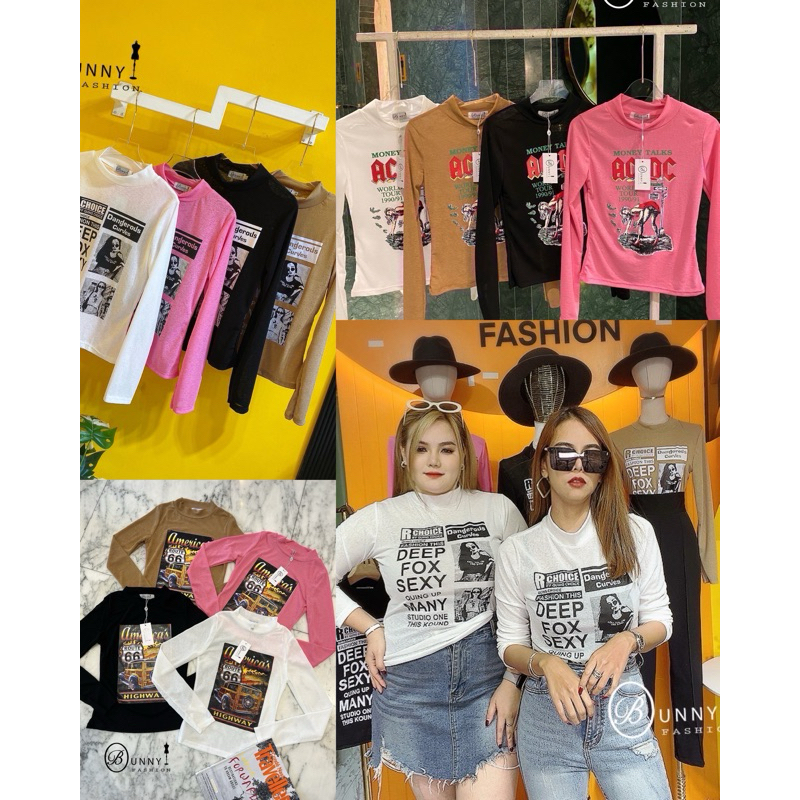 A013 Bunnyfashion เสื้อสลาฟแขนยาวสกรีนลาย มี3ไซส์
