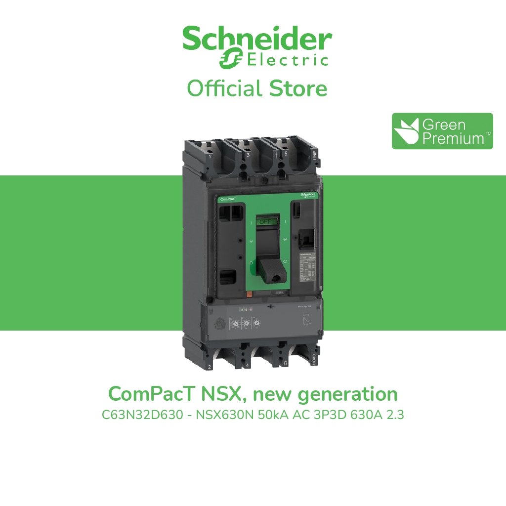 Schneider Electric เซอร์กิตเบรกเกอร์, ComPacT NSX630N, 50kA/415VAC, 3 โพล, MicroLogic 2.3 ทริปยูนิต 