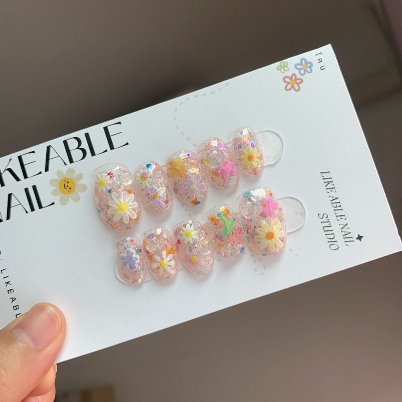 เล็บปลอมสำเร็จรูป 💅🏻 พร้อมติด 💅🏻 แฟชั่น เล็บเจลแท้100% 💖พร้อมส่ง💖✨🌷 (น้องหมี กลิตเตอร์วิ้งใส)