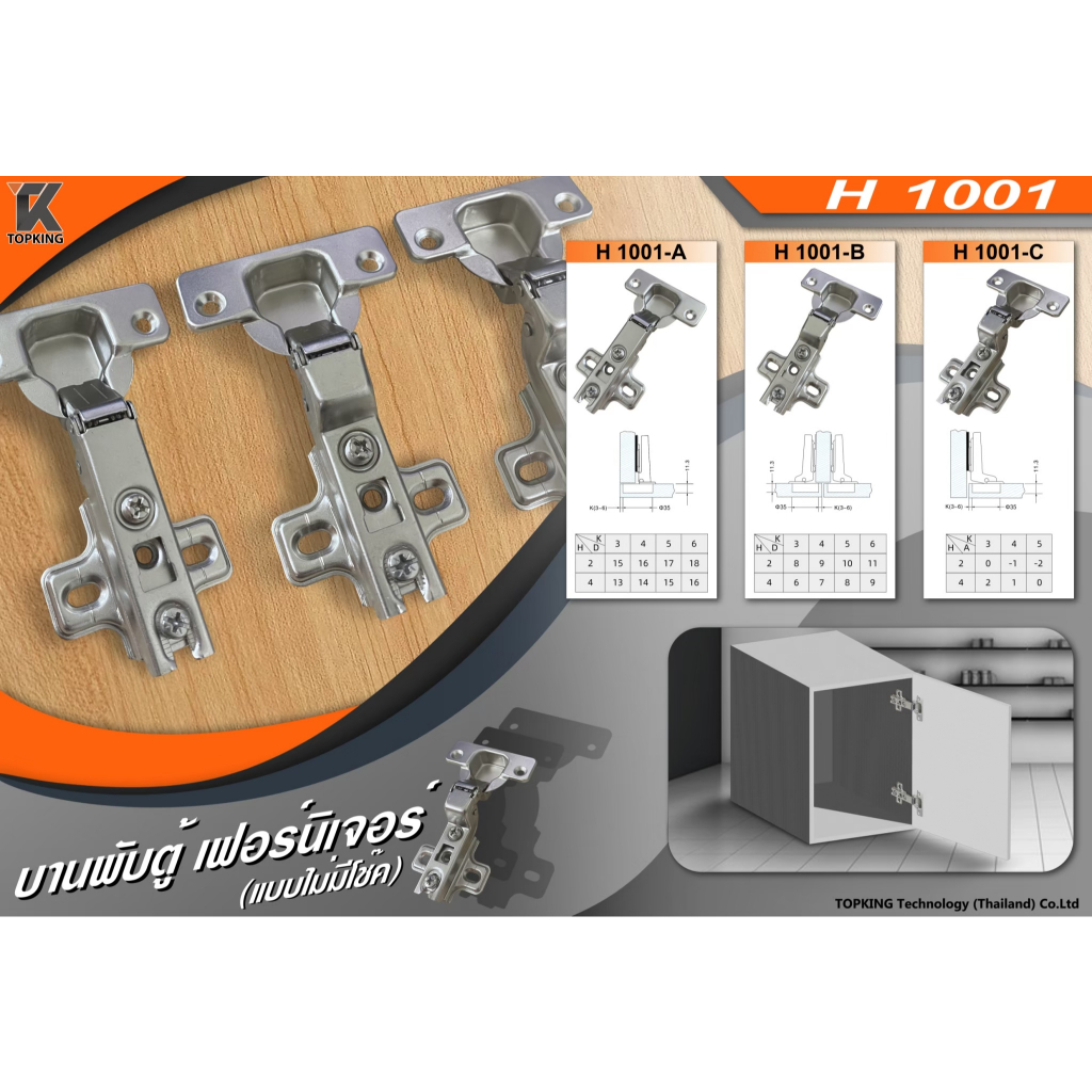 บานพับเฟอร์นิเจอร์,​ บานพับตู้ บานพับถ้วย 35mm, (H1001) บานพับตู้เสื้อผ้า,​ บานพับตู้, ทับขอบ กลางขอบ ในขอบ