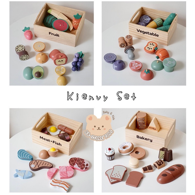 🅑🅑-🅢🅣🅞🅡🅔 🧀 กล่องอาหารไม้แยกประเภท 𝗞𝗶𝗲𝗻𝘃𝘆✨ ของเล่นบทบาทสมมติ ของเล่นไม้