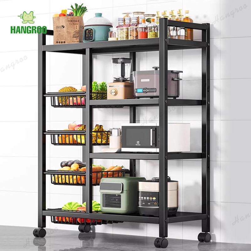 HANGROO (พร้อมส่ง) W56 ชั้นวางของในครัว วางไมโครเวฟ พร้อมล้อ 3/4/5ชั้น มาพร้อมตะกร้า