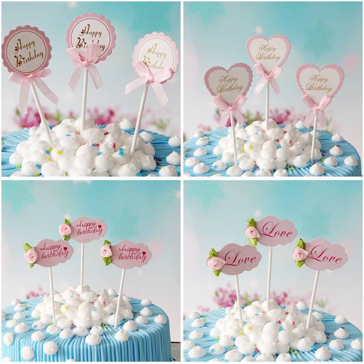 ป้าย HBD สีหวาน ขาวชมพู ชุด3ชิ้น