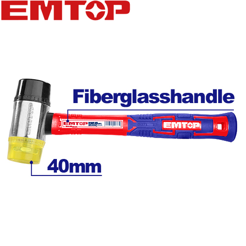 EMTOP ค้อนไนล่อน ด้ามไฟเบอร์ ขนาด 40 มม. ( ยาง + ยูริเทน ) รุ่น EHAMRH0401งานคุณภาพสูง*