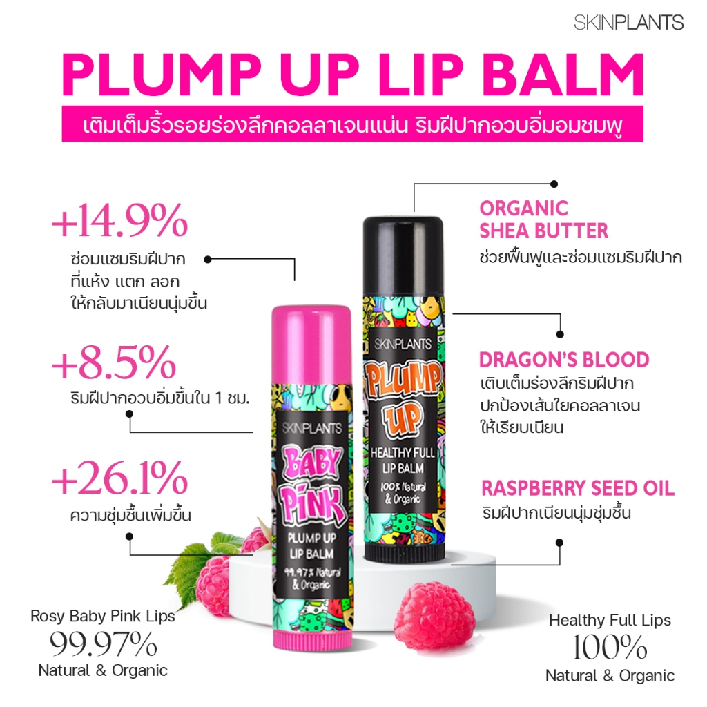 SKINPLANTS Lip Balm 4.5 g. ลิปบาล์ม ริมฝีปากอวบอิ่ม ลดปากคล้ำ แห้ง แตก ลอก เติมเต็มริ้วรอยร่องลึก