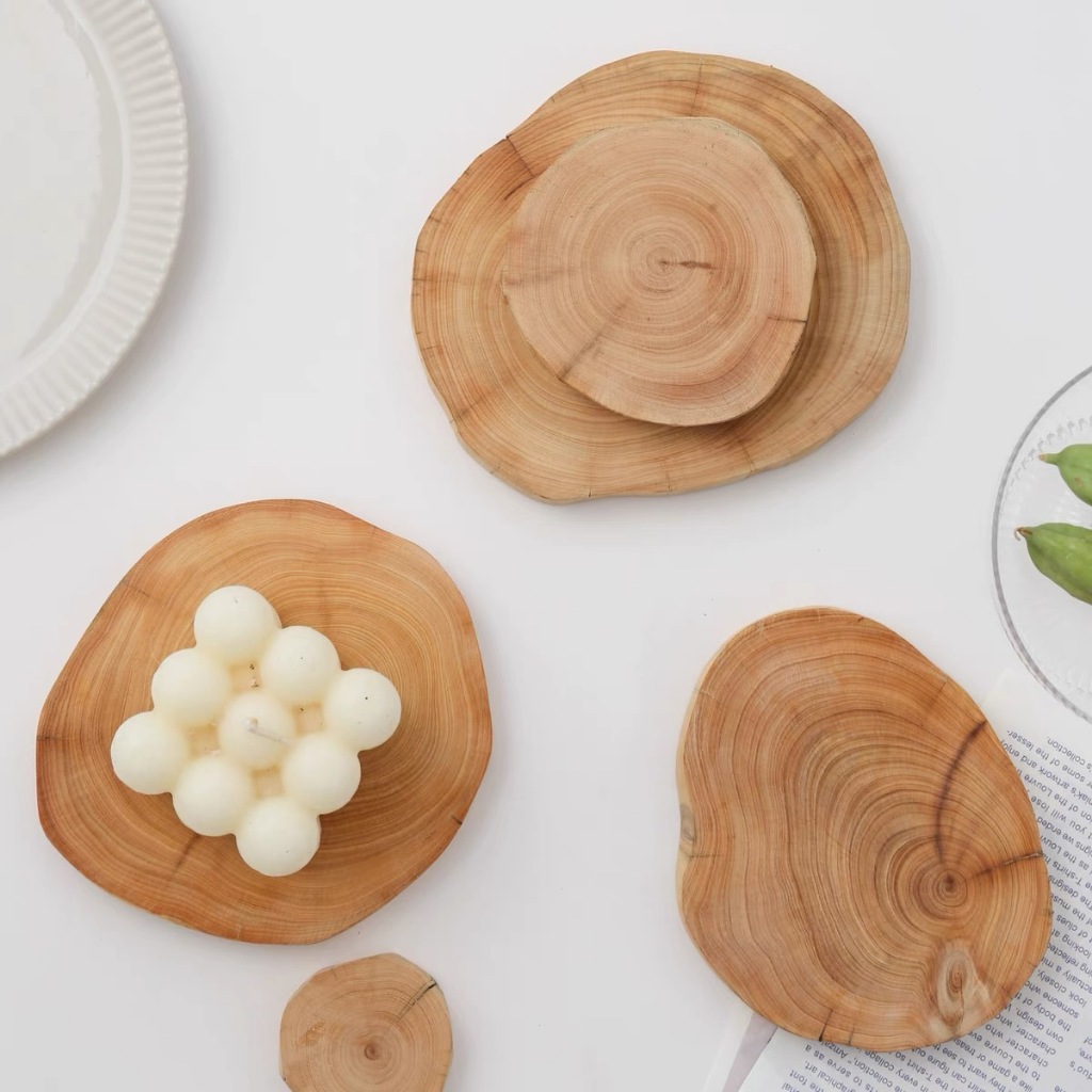 O•urHome [พร้อมส่ง] เศษไม้ธรรมชาติ อุปกรณ์ประกอบฉาก แผ่นรองจาน ที่รองแก้ว งาน DIY wooden coaster