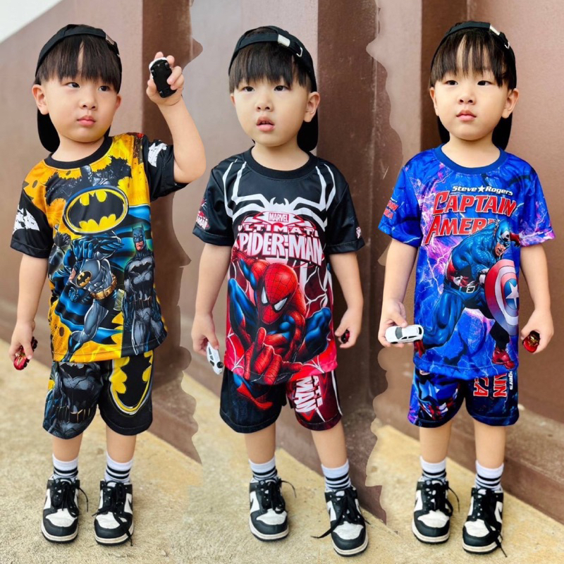 ชุดเซ็ทเด็ก เสื้อแขนสั้น+กางเกงขาสั้น ชุดเด็ก ลายซุปเปอร์ฮีโร่ ผ้าไมโครไฟเบอร์