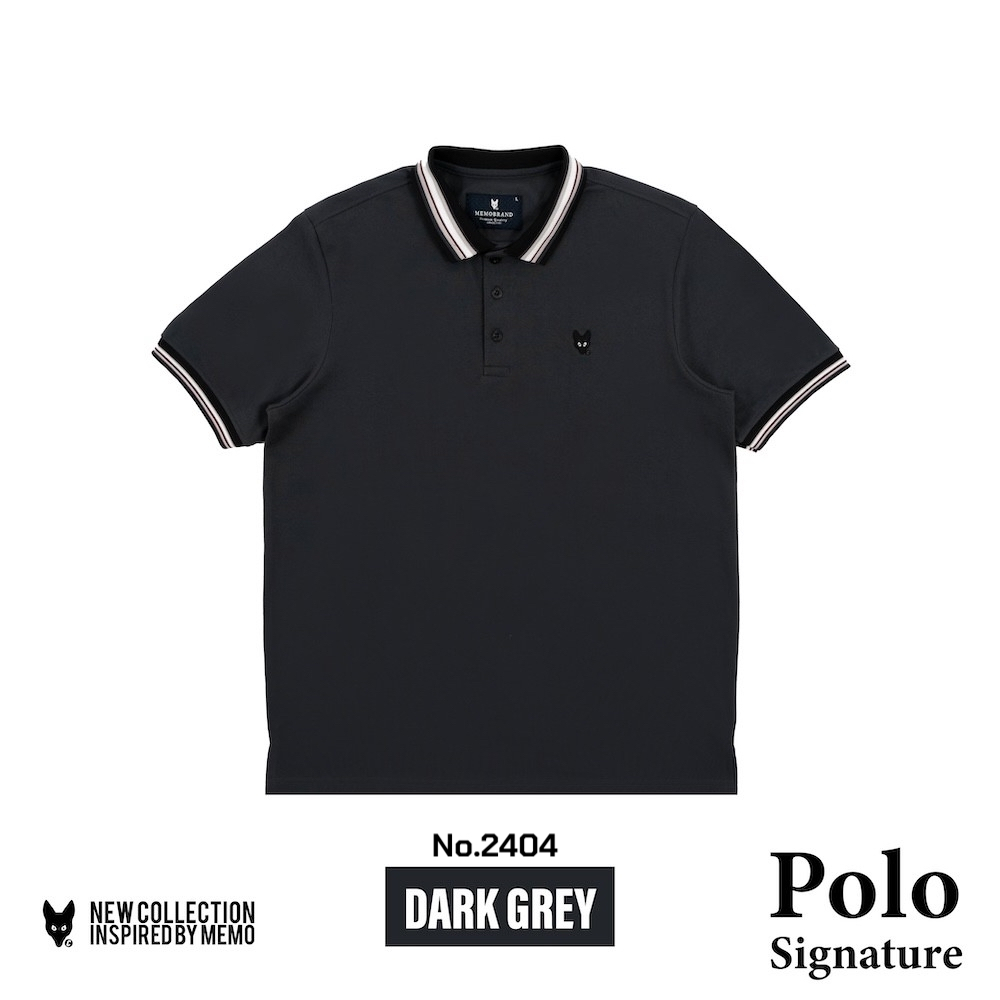AEIOU เสื้อโปโล 🔲 สีเทาเข้ม Memo🦊Premium รุ่น Signature Darkgrey ลิขสิทธิ์แท้