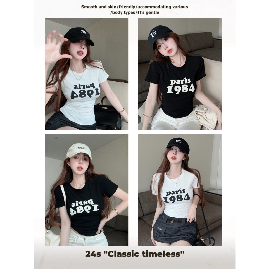 YISEN666 เสื้อครอป เสื้อครอปสั้น เสื้อยืดผู้หญิง ทรงสลิมฟิต แฟชั่นฤดูร้อน T-shirt ส่งตรงเวลา