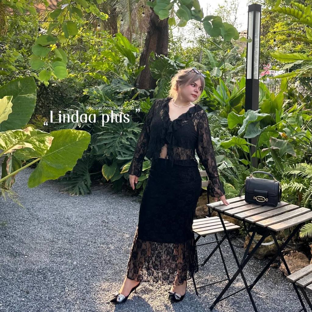 ชุดเซ็ตสาวอวบ เสื้อ+กระโปรงยาว เสื้อแขนยาวแขนกระดิ่งผูกอก Plussize