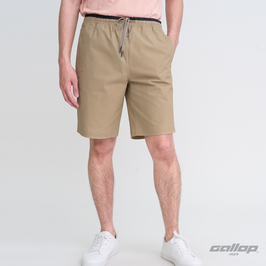 GALLOP : Men's Wear CASUAL SHORTS กางเกงขาสั้นเอวยางยืด รุ่นต่อขอบ GS9024 สี Warm Brown น้ำตาล / ราคาปกติ 1790.-