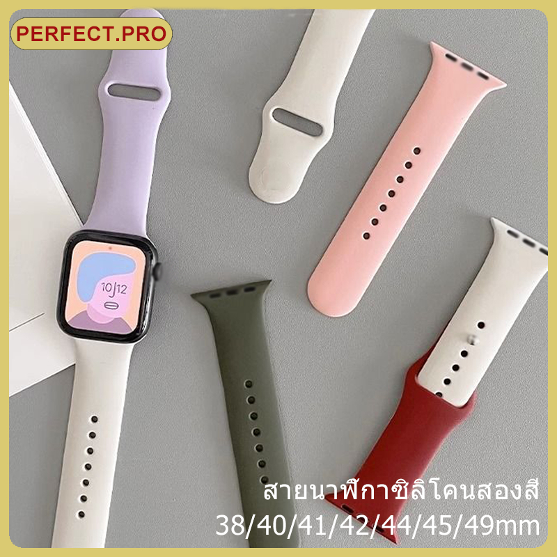 สายนาฬิกาอัจฉริยะ Ultra49/46/45/44/42mm เหมาะสำหรับ applewatch S10/9/8/7/6/5/4/3/2/1SE จับคู่สีซิลิโคนสายกีฬา 38/40/41mm