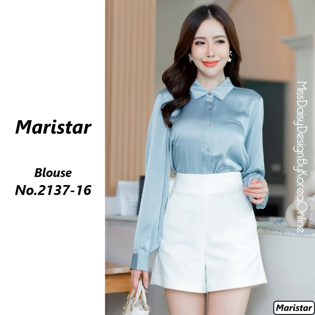 Maristar เสื้อแขนยาวสีพื้น No.2137 ผลิตจากผ้า Satin Chiffon