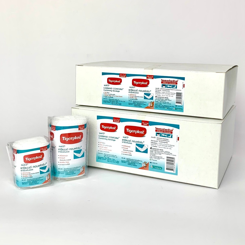 [ขายยกกล่อง] ผ้ายืดพันแผล ไทเกอร์พล๊าส Tigerplast Cariband Conform Conforming Bandage