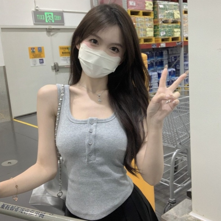 PX เสื้อกล้ามกระดุมหน้า เสื้อกล้ามสายฝอ ซัมเมอร์/ฤดูร้อน ผ้าคอตตอน เสริมฟองน้ำในตัว รอกอก 24-32 นิ้ว เหมาะกับสาวไซส์เล็ก