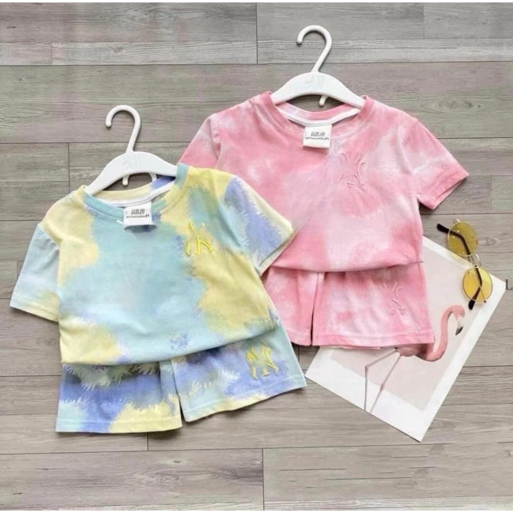 BB039 ชุดเซตเด็ก เซ็ต 2 ชิ้น เสื้อ+ขาสั้น พี่น้องใส่คู่กัน น่ารักมาก ผ้ามัดย้อม ชุดคู่พี่น้อง