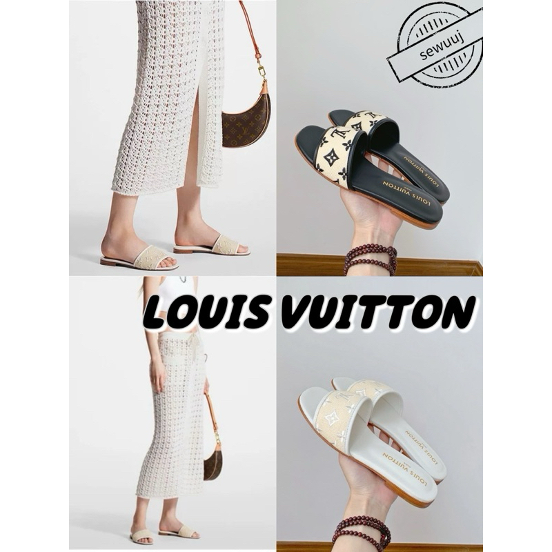รองเท้าแตะส้นแบน LOUIS VUITTON ของแท้สำหรับผู้หญิง
