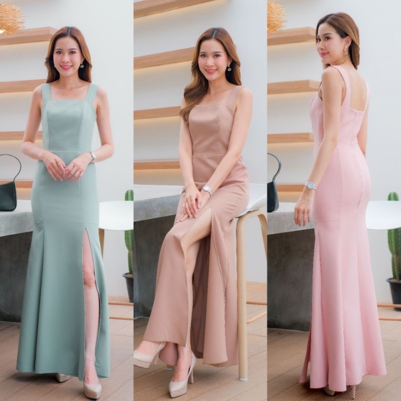 Ramsita Sarina Long Dress เดรสยาวไปงาน ระบายหางปลา ผ่าหน้าขา
