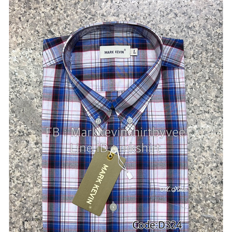 เสื้อเชิ้ตลายสก๊อต สีน้ำเงิน-ขาว แขนยาวนะคะ