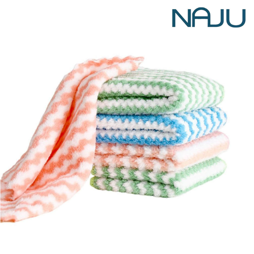 Naju ผ้าเช็ดมือแบบแขวน ผ้าเช็ดมือห้องครัว ผ้าไมโครไฟเบอร์ สำหรับ เช็ดจาน เช็ดโต๊ะ 25x25cm. 3ผืน 5ผืน