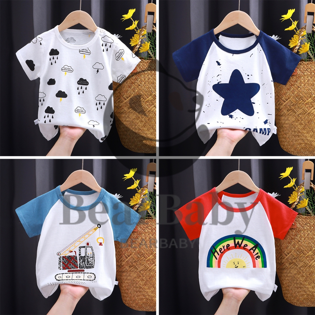 งานเข้าใหม่ เสื้อคอกลมเด็ก วัยหัดเดิน ผ้าฝ้ายลายน่ารัก เด็กหญิงเด็กชาย เลือกลายด้านใน