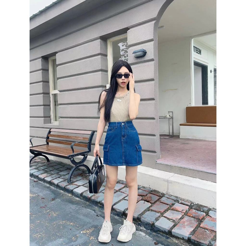 ส่งทันที Cici(NO. 208)กระโปรงยีนส์คาโก้ทรงเอ ไม่มีซับใน ผ้าดีมาก สวยเก๋เรียบง่าย - รูปที่ 4