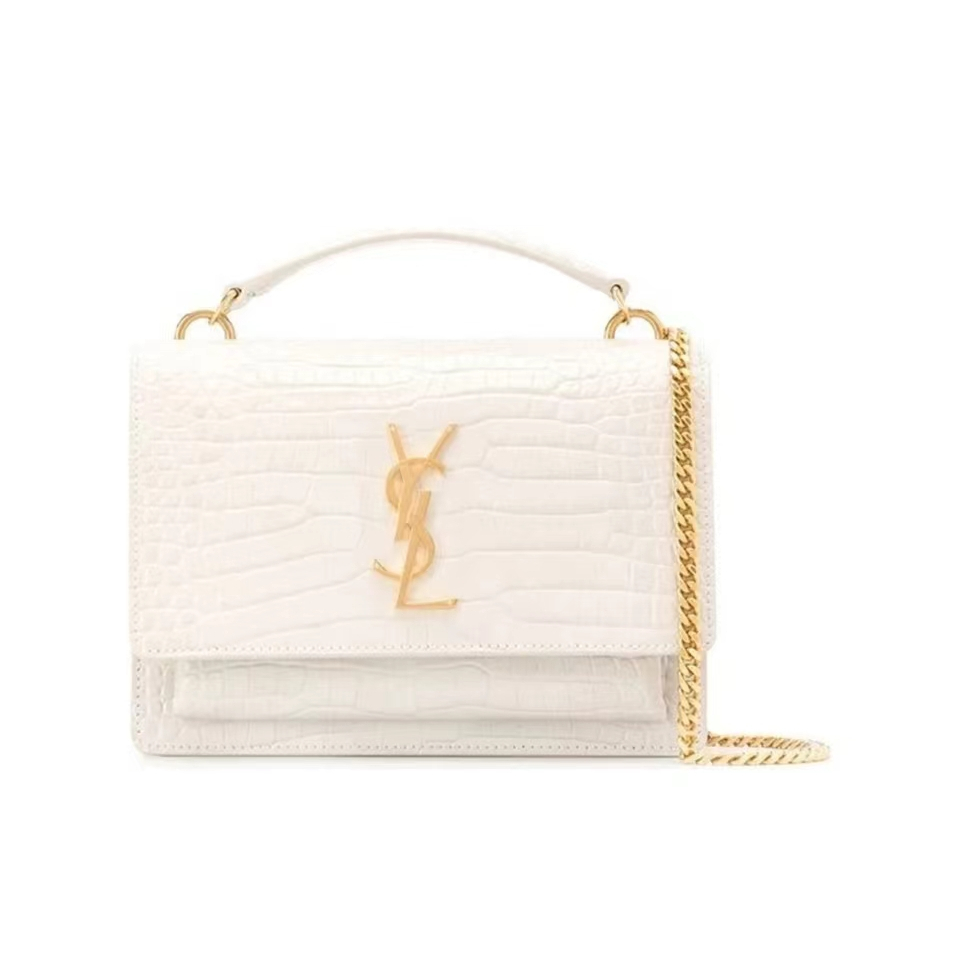 กระเป๋า YSL/Sunset Bag/Chain/Wallet/Handblack Shoulder Bag/กระเป๋าผู้หญิง/White 100%ของแท้