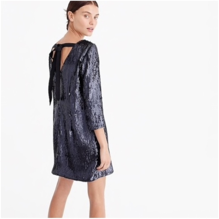 J.CREW Navy Blue Sequin Mini Dress V Back Size 4
