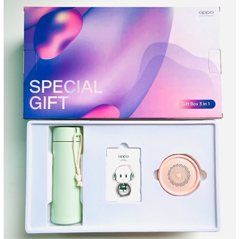 สินค้าพร้อมส่ง Oppo Spacial Gift Box set 3 in 1 (กระบอกน้ำ,แหวนรองนิ้ว,ลำโพงบลูทูธ)