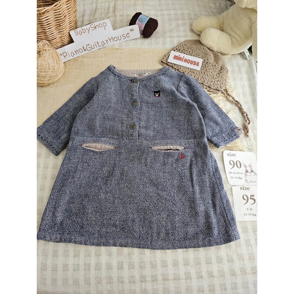 เดรสผ้าทอแบรนด์ Miki House รหัสDD703 ส่งต่อเสื้อผ้าลูกสาว เสื้อผ้าเด็กแบรนด์ญี่ปุ่นมือสอง