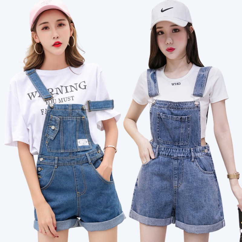 💥พร้อมส่ง FL0-03💥 เอี้ยมกางเกงขาสั้น เอี๊ยมยีนส์ขาสั้น ใส่สบายไม่รัด สายปรับระดับได้ Denim Jumpsuit Short Jeans （FL0-03）