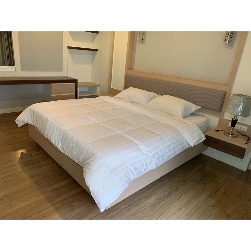 ชุดผ้าปูที่นอนลายริ้วสไตส์โรงแรม top premium.ครบชุดผ้านวมผืนใหญ่7ฟุต🍃