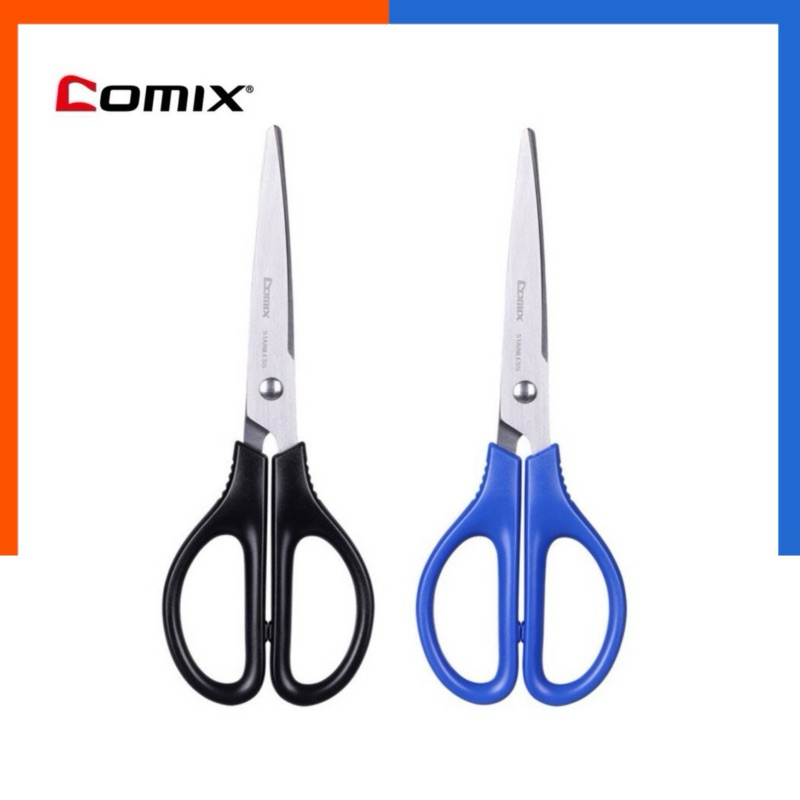 กรรไกร 6 นิ้ว Comix B2715 Scissors Stainless ขนาด 170 mm. กรรไกรสเตนเลส คละสี (1 ชิ้น) US.Station