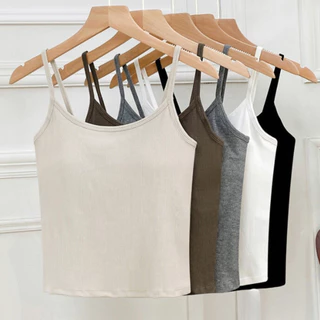 เสื้อสายเดี่ยวมีบราในตัว ผ้าร่อง ไม่ต้องใส่เสื้อใน อก 30-38นิ้ว นิ่มยืดหยุ่นสบาย Clothing Women Lady